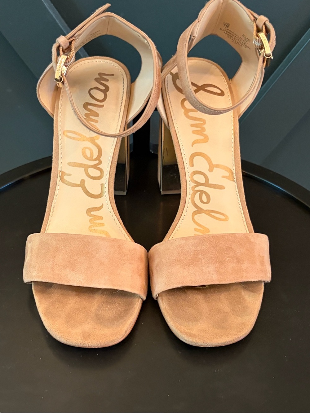 Sam Edelman Tan Suede Ankle Strap Block Heel Sandals
